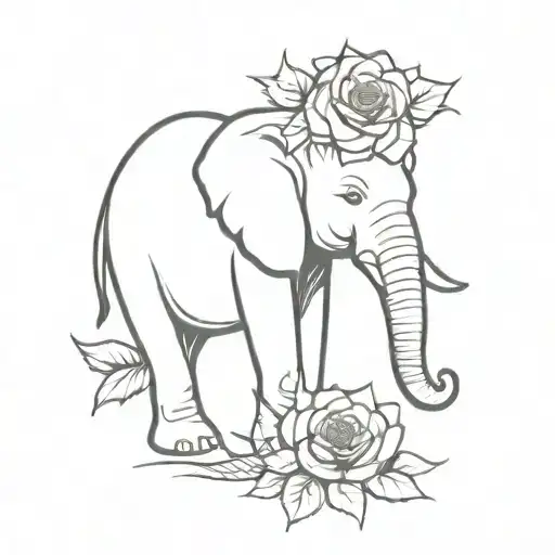 elephant with rose and sunflower tattoo design idea