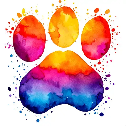 dog paw print with rainbow water color scheme tattoo design idea