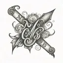 N+M+B cursive writing tattoo design idea