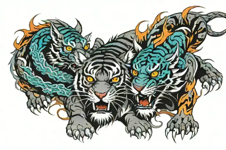 tiger dragons coming tattoo design idea