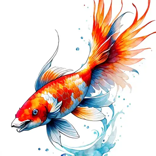 koi fish transforming metal into a phoenix tattoo design idea