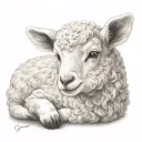 delicate lamb laying with Jesus behind far away with arms in the air  tattoo design idea