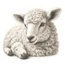 delicate lamb laying with Jesus behind far away with arms in the air  tattoo design idea