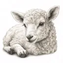 delicate lamb laying with Jesus behind far away with arms in the air  tattoo design idea