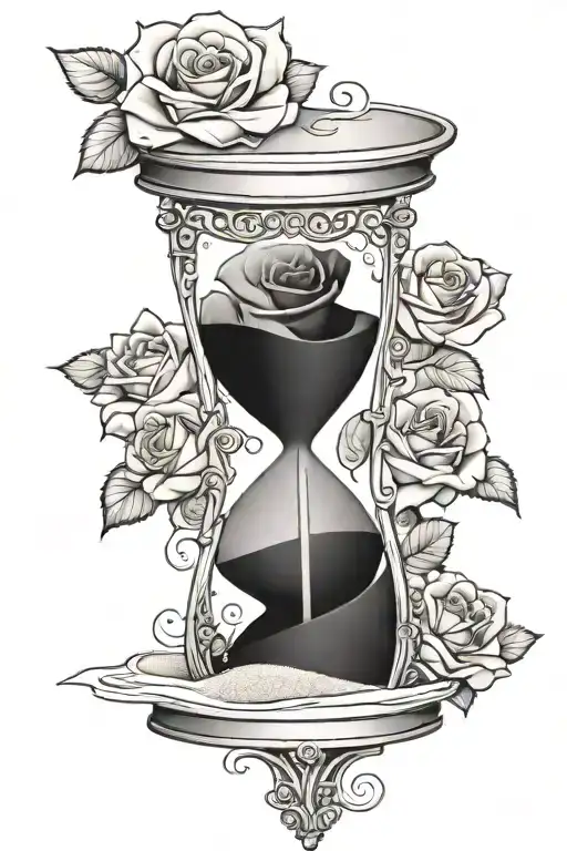 hourglass with sand falling but no sand in top; roses tattoo design idea