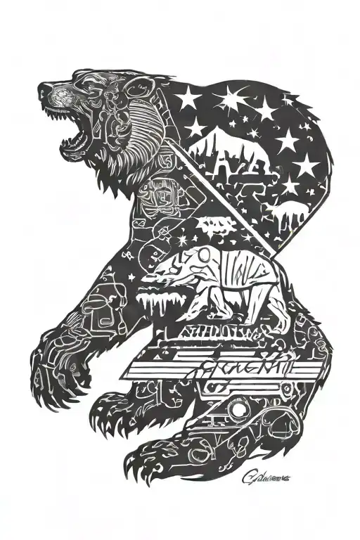 california flag bear tattoo design idea