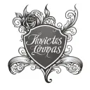 simple elegant cursive compas with invictus text tattoo design idea
