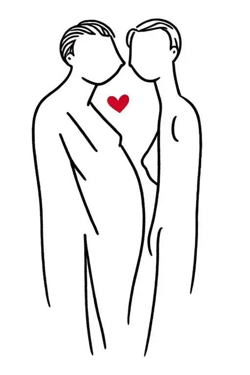 A couple in love in a minimal style, Line, Heart tattoo design idea