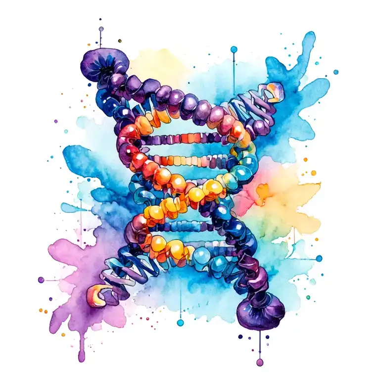 A DNA double helix merging with a future, symbolizing the connection between science and technology and eternity tattoo design idea