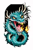 asian dragon with detail of a dia.ond and fire from mouth tattoo design idea