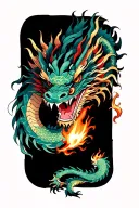 asian dragon with detail of a dia.ond and fire from mouth tattoo design idea