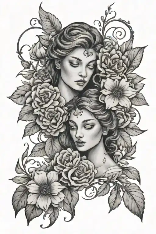 gemini, flowers, nature, family tattoo design idea