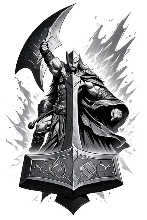 Mjolnir and stormbreaker Thor marvel tattoo design idea