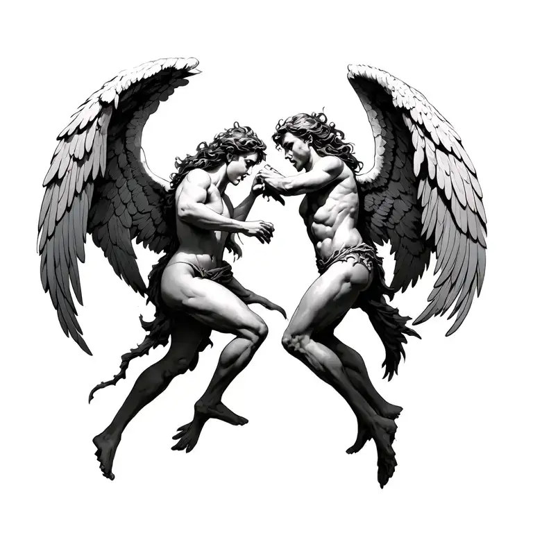 angels fighting demons tattoo design idea