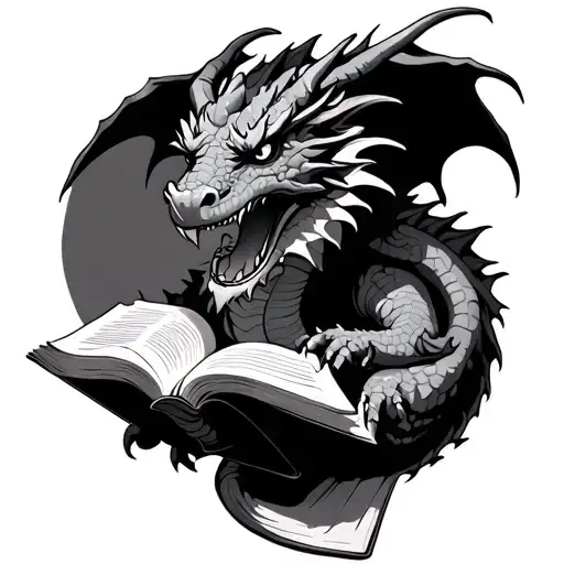 Dragon Reading A Book tattoo design idea
