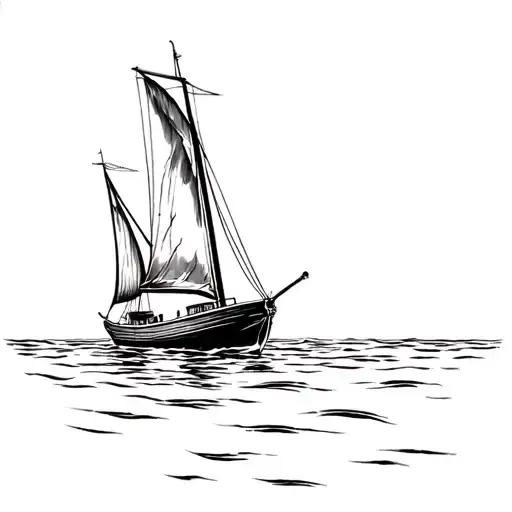 wooden boat sailing away at sea tattoo design idea
