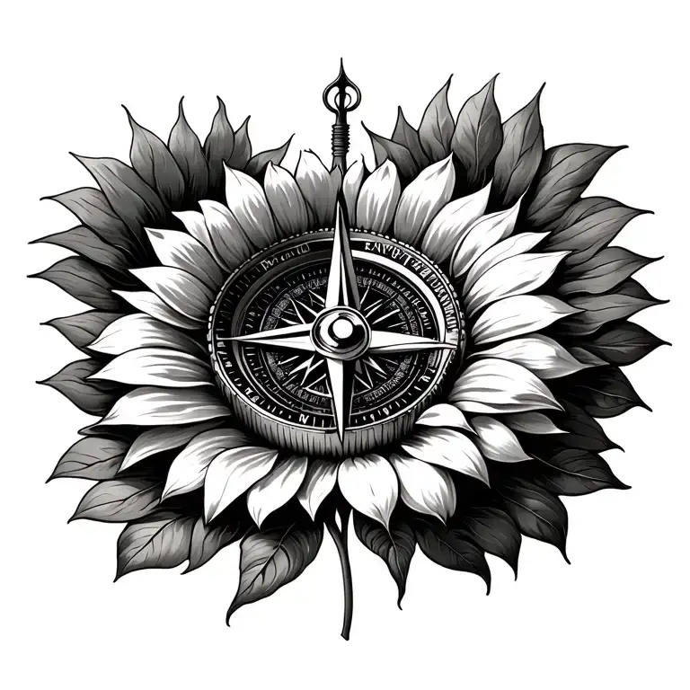 sunflower around compass surrounded tattoo design idea