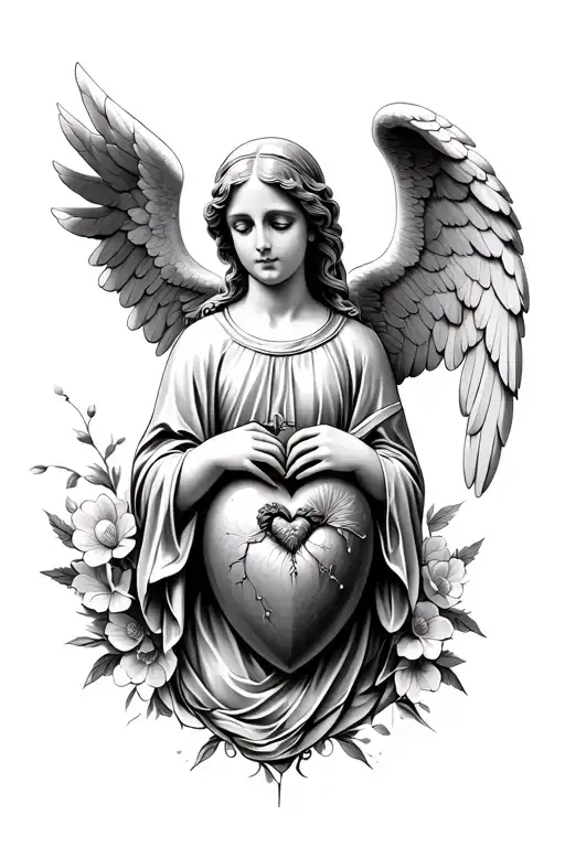 cherub angel, Mary mother, sacred heart, feminine tattoo design idea