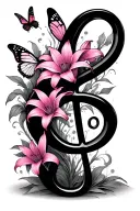 trouble clef with pink lilys growing out and two butterfly's  tattoo design idea