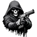 Grim Reaper Silhouette – A hooded figure holding a silenced pistol or combat knife, with "ODS" in a rough military stenc tattoo design idea