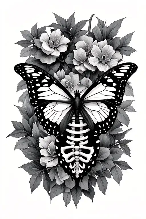 skeleton butterfly cheetah print woods tattoo design idea