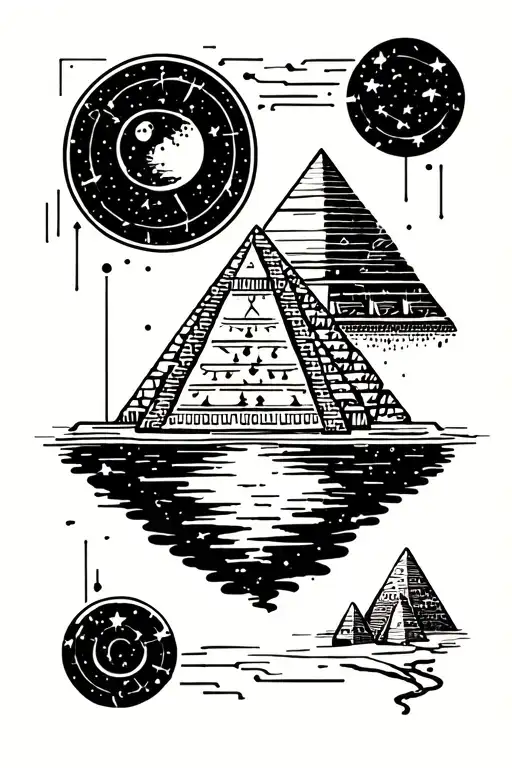 Orion constellation, Orion belt, Osiris, the 3 pyramids of Giza, Nile river intertwined  tattoo design idea