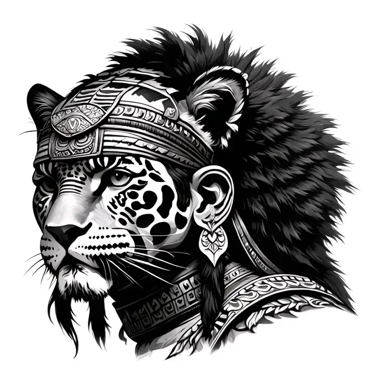 Mayan warrior wearing jaguar fur tattoo design idea