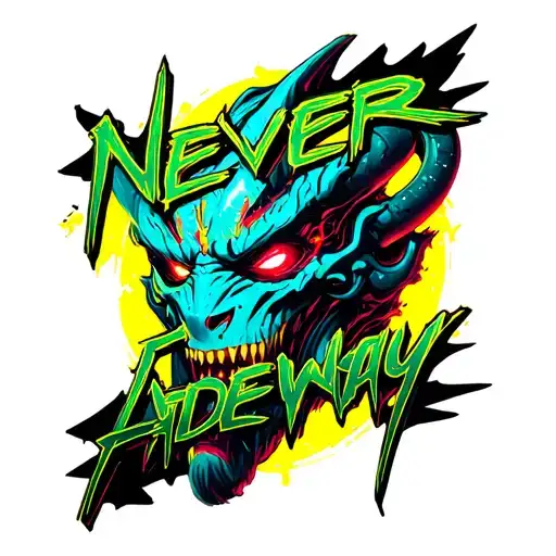 "Never Fade Away" Cyberpunk 2077 cyber oni mask tattoo design idea