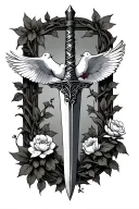 dagger surrounded by vines with doves tattoo design idea