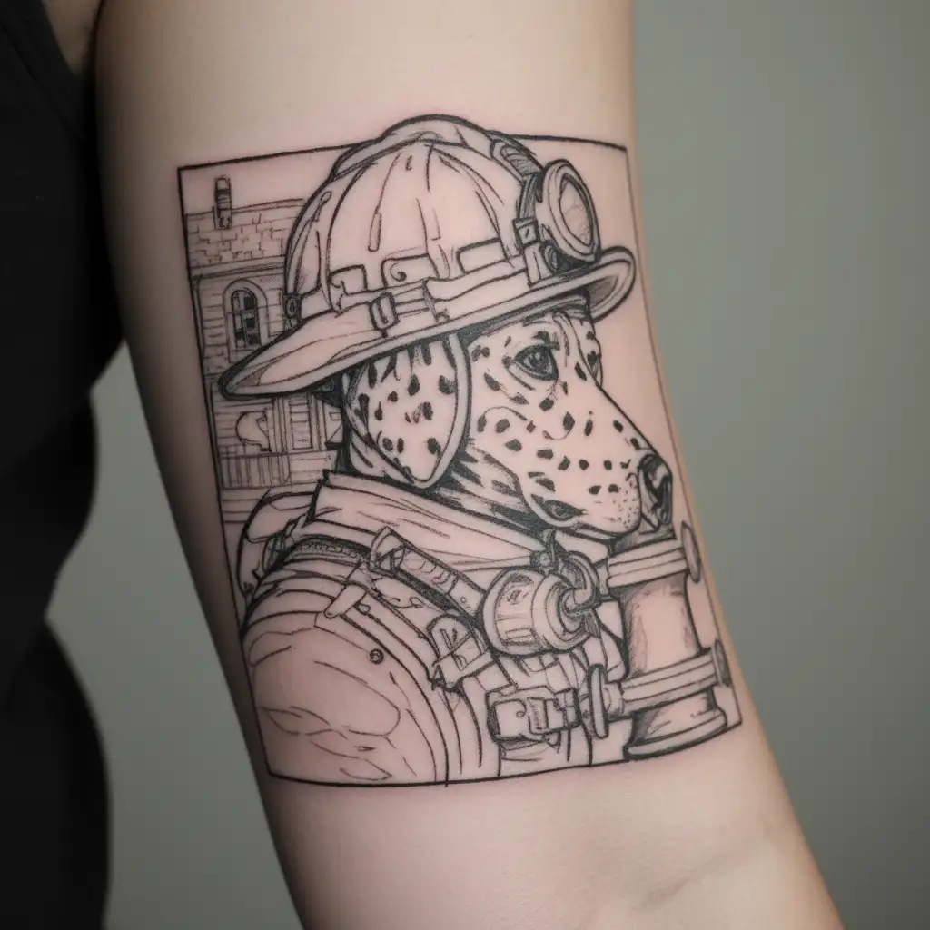 dalmatian firefighter helmet hydrant tattoo design idea