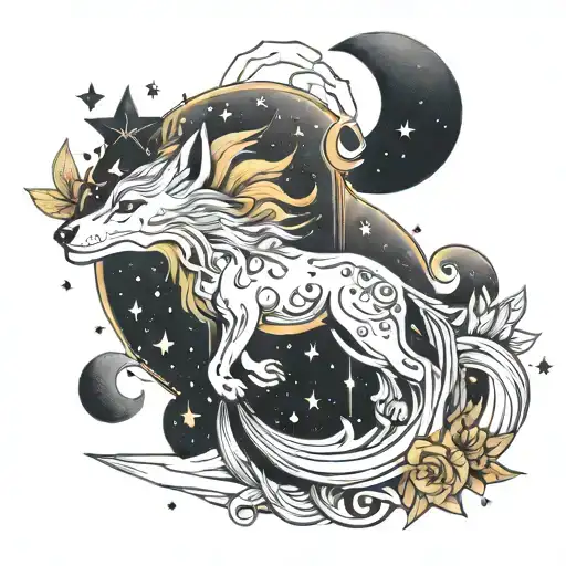 fate, strength, moon, stars tattoo design idea