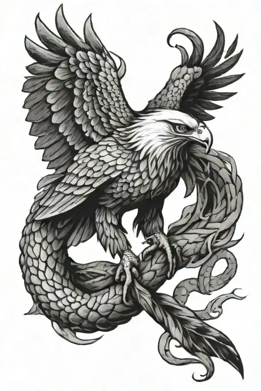 eagle fighting snake wrapped tattoo design idea