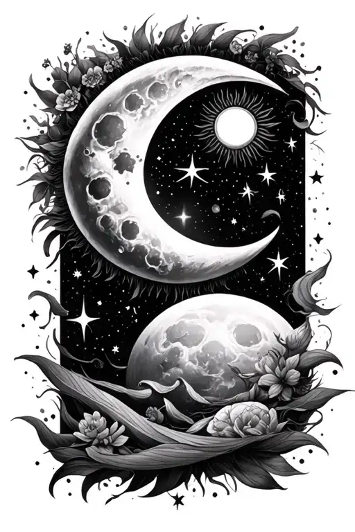 sun moon stars the secret of our existence tattoo design idea