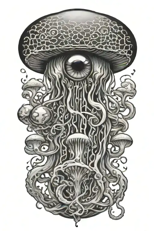 mushroom shaped jellyfish morphing into an eyeball  tattoo design idea