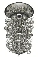 mushroom shaped jellyfish morphing into an eyeball  tattoo design idea
