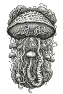 mushroom shaped jellyfish morphing into an eyeball  tattoo design idea