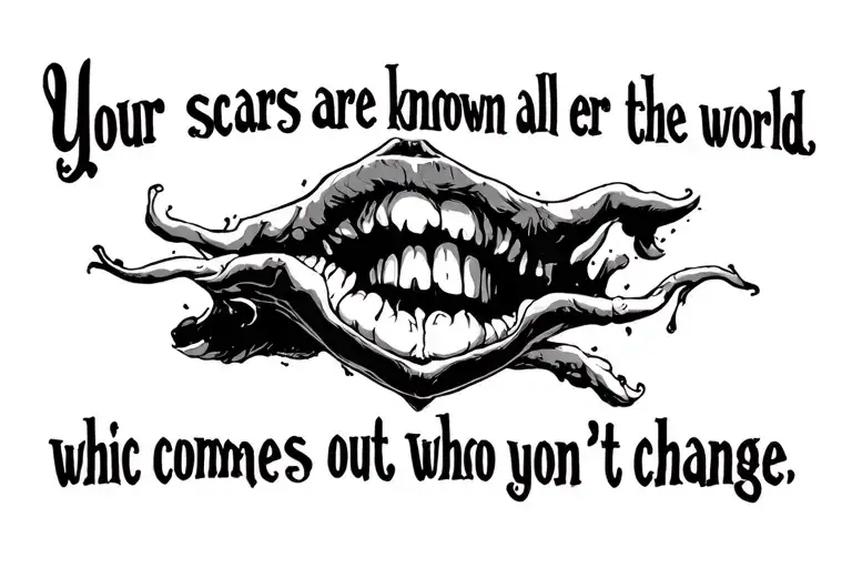 Letter "Your scars are known all over the world, which comes out who you don't change" tattoo design idea