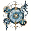 A tattoo design featuring the zodiac signs of Libra, Leo, Gemini, and Capricorn intertwined in a celestial pattern tattoo design idea