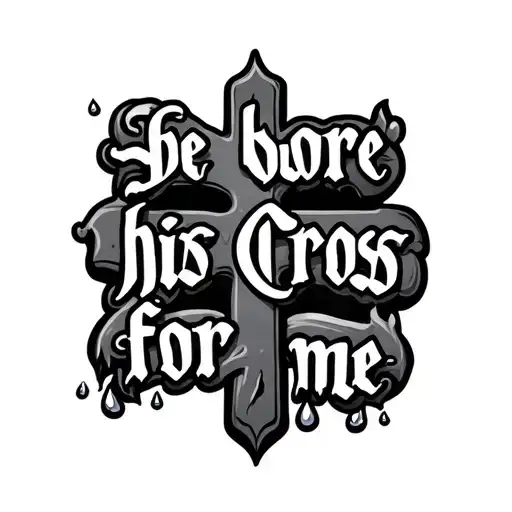 "He bore his cross for me " "He bore his cross for me " cross with tear drops tattoo design idea