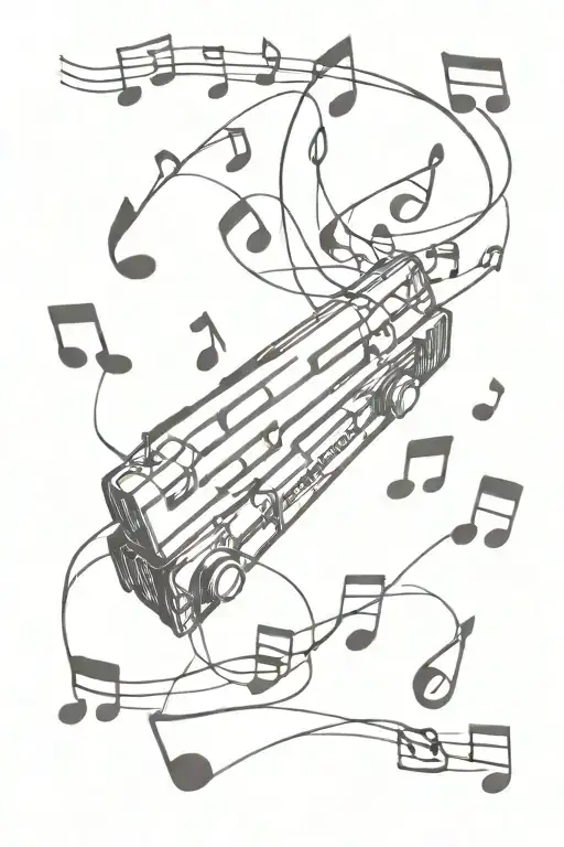 VHS tape wrapped in music notes tattoo design idea