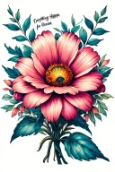 Flower bouquet with a stem where it is written "Everything Happen for a Reason" tattoo design idea