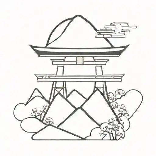 Japanese Mount Fuji Tori gates intertwined tattoo design idea