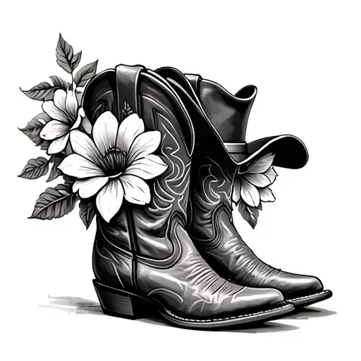 flowers cowboy boots cowboy hat tattoo design idea