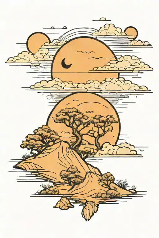 cresent moon over thar desert landscape tattoo design idea