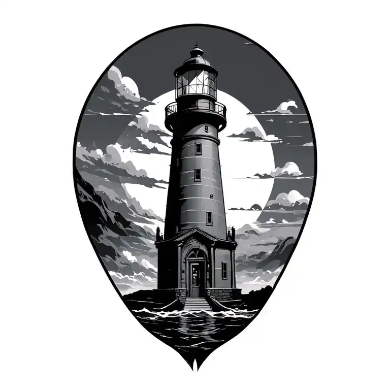 Art Deco BioShock lighthouse minimalist tattoo design idea