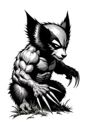 Wolverine animal with claws in forest scene tattoo design idea