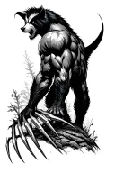 Wolverine animal with claws in forest scene tattoo design idea