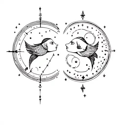 couples tattoo of Pisces and Sagittarius constellation on the ulnar side of the hand tattoo design idea