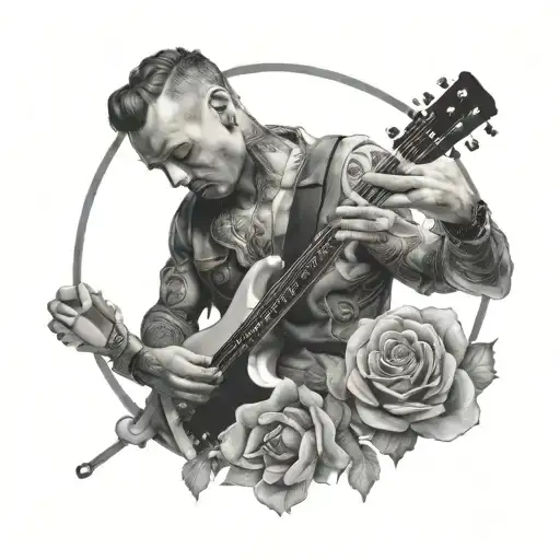 A realistic portrait of a famous musician with a subtle nod to playboy lifestyle tattoo design idea