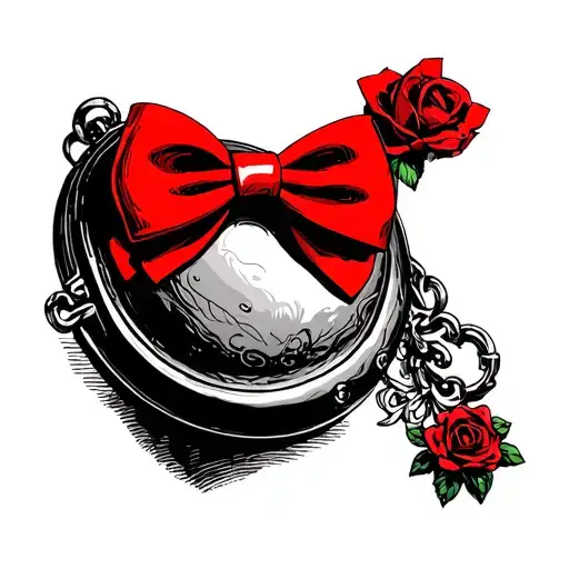 locket with red bow tie tattoo design idea